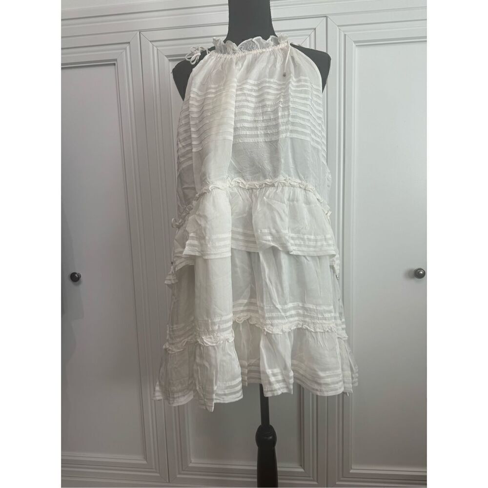 Anthropologie White Dress Halter Tie Neck Tiered Mini‎ size Large - Picture 3 of 5